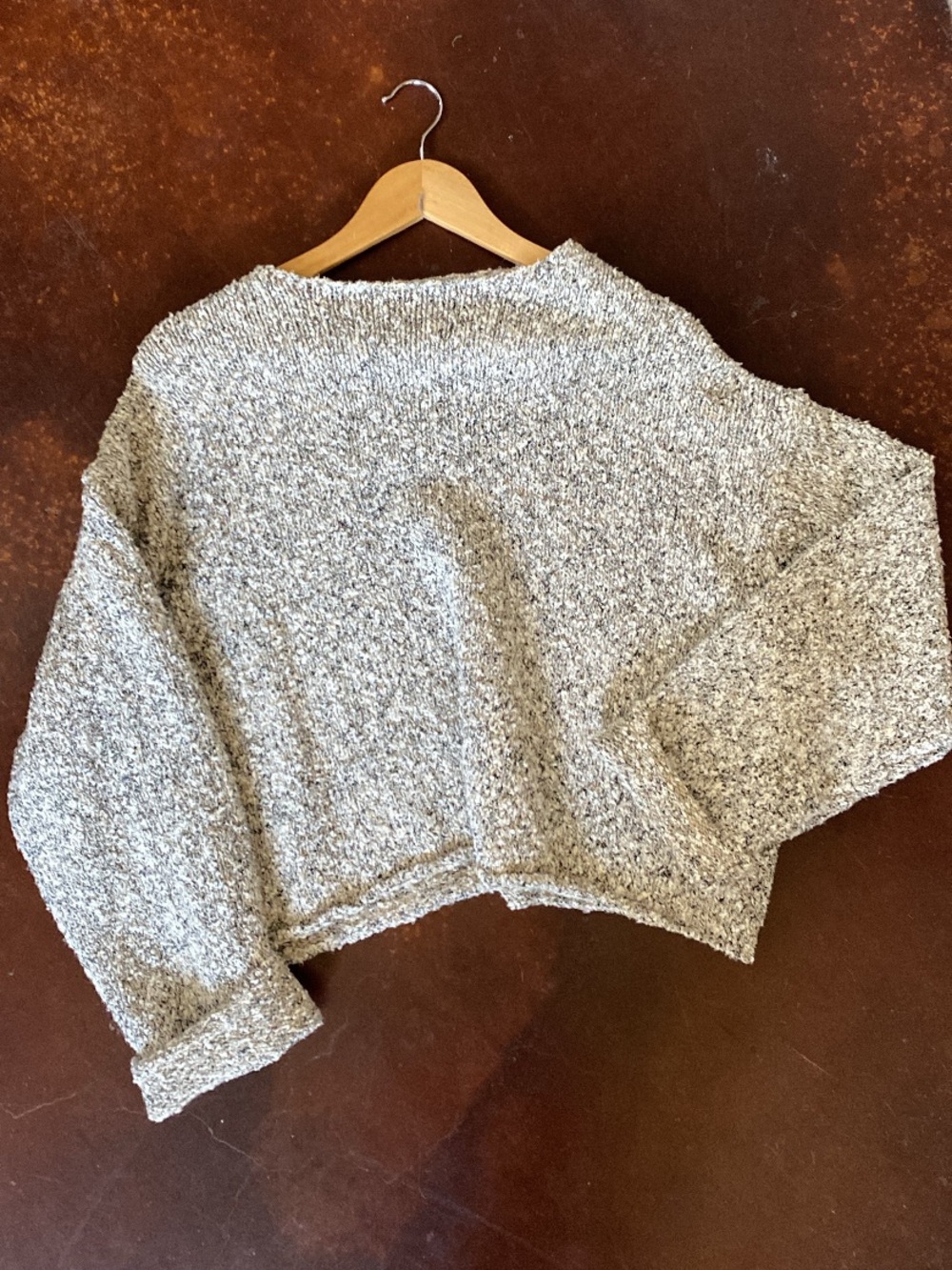 MIOU MUSE Cozy Marled Scoop Neck Sweater - Gray & White Large